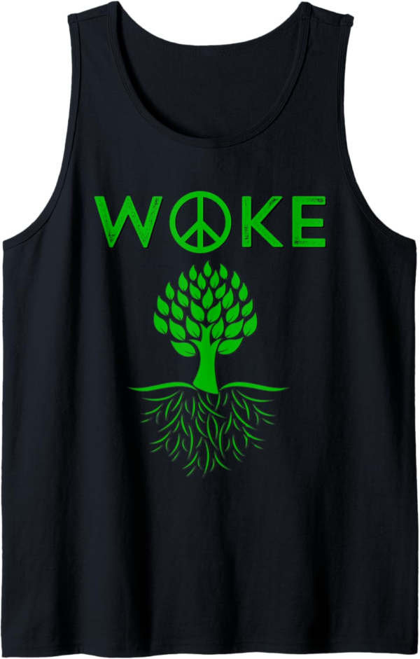 WOKE Peace Tree Roots Progressive Green Vegetarian Vegan Tan... - Image 2